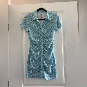 SO Light Blue Checkered Button-Down Mini Dress